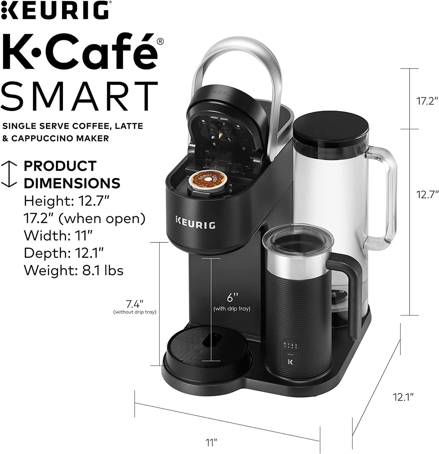 Keurig K-Cafe SMART Single Serve K-Cup Pod Coffee, Latte and Cappuccino Maker, Black
